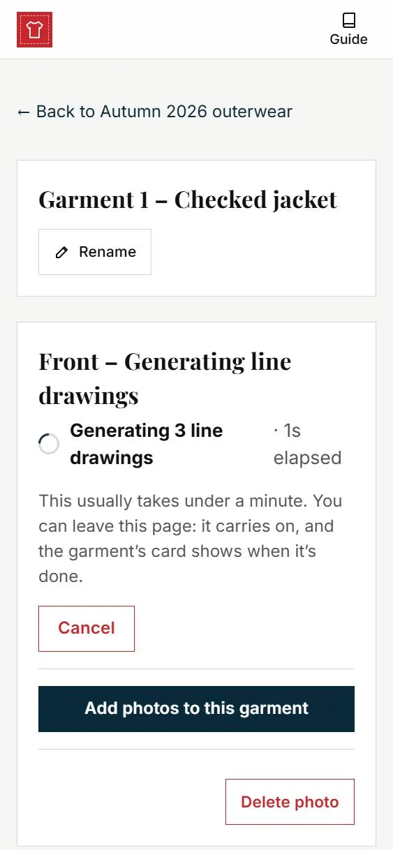 Generating 3 line drawings, with the time elapsed and a Cancel button