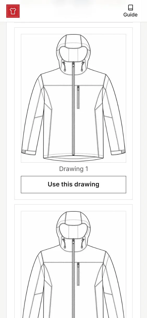 One of the three line drawings, full width, with the Use this drawing button under it